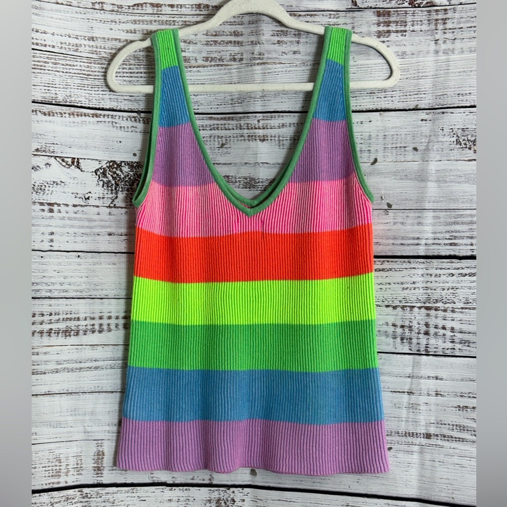 Wispr Top womens size large Colorful Striped Knit Tank stretch Cotton Silk blend